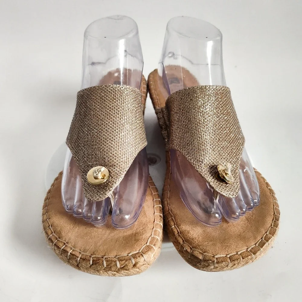 White Mountain Sandals Size 10 Espadrilles Wedges‎ Open Toe Mules Gold Glitter